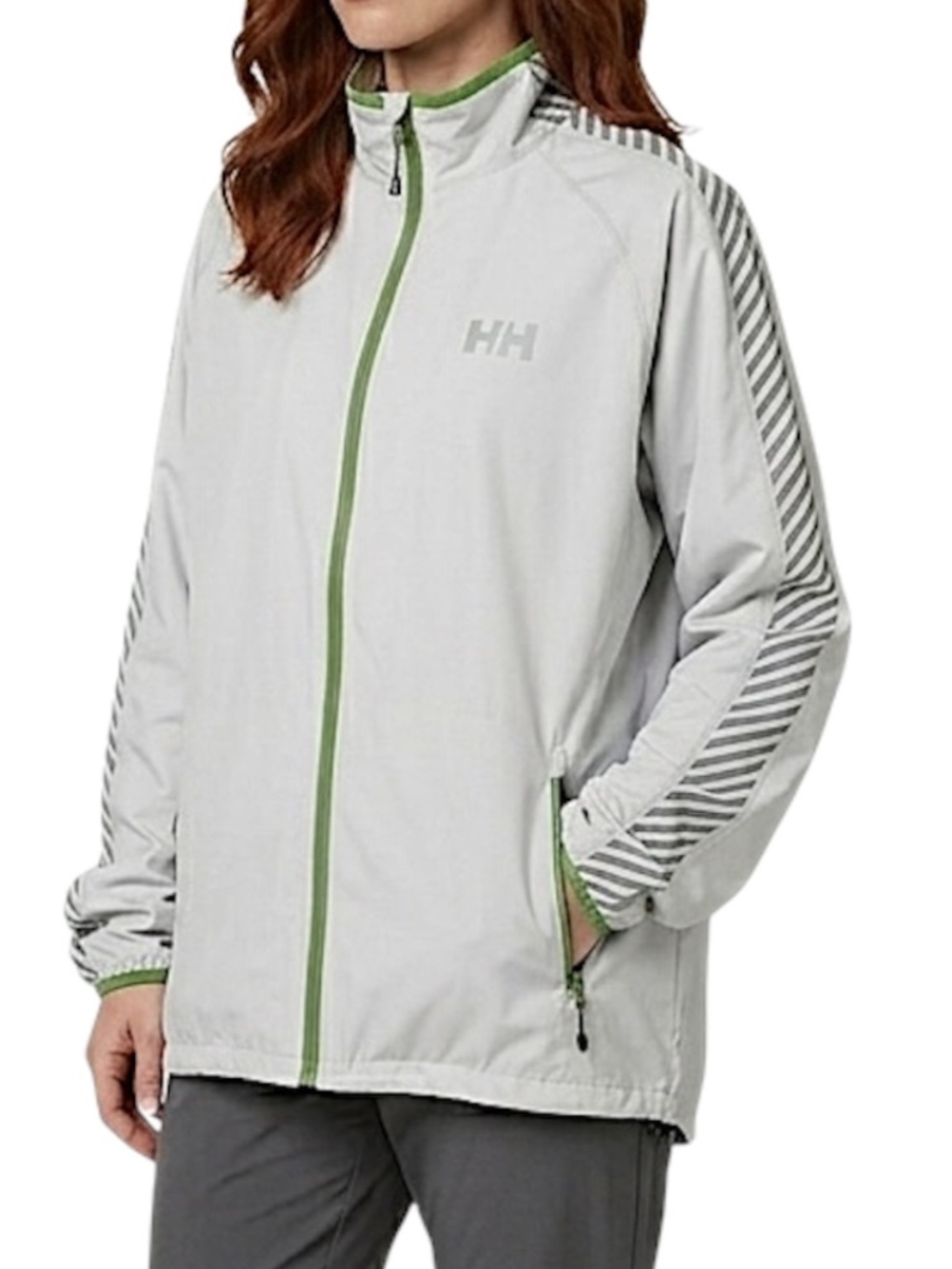 Helly Hansen white grey green stripe detail windbreaker running track jacket XL
